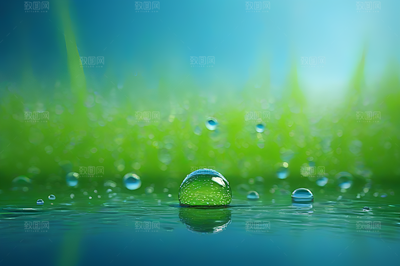 水滴照片绿水蓝天数字背景设计图