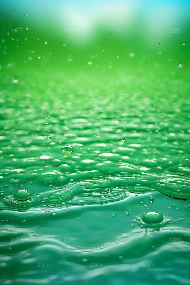 水滴水面照片与蓝天绿水数字背景图