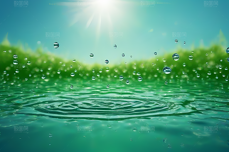 水滴照片绿水蓝天数字背景设计图