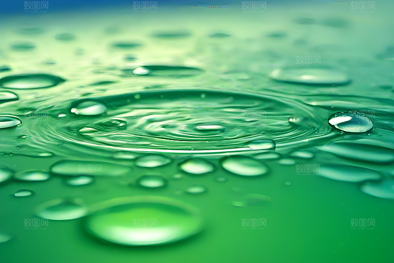 水滴水面照片与蓝天绿水数字背景图