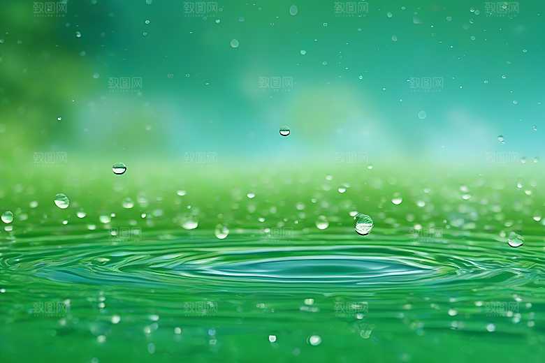 水滴水面照片与蓝天绿水数字背景图