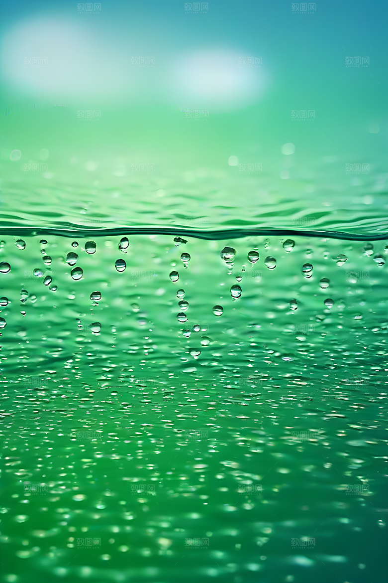 水滴水面照片与蓝天绿水数字背景图