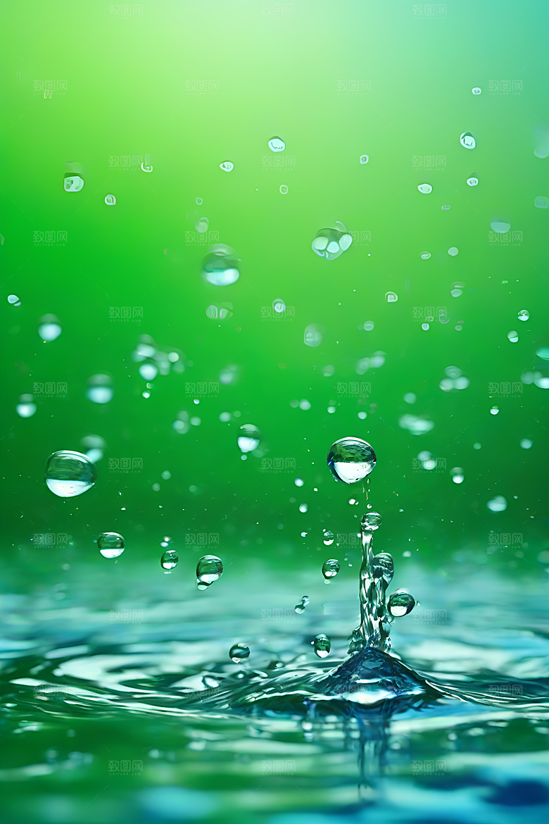 水滴水面照片与蓝天绿水数字背景图
