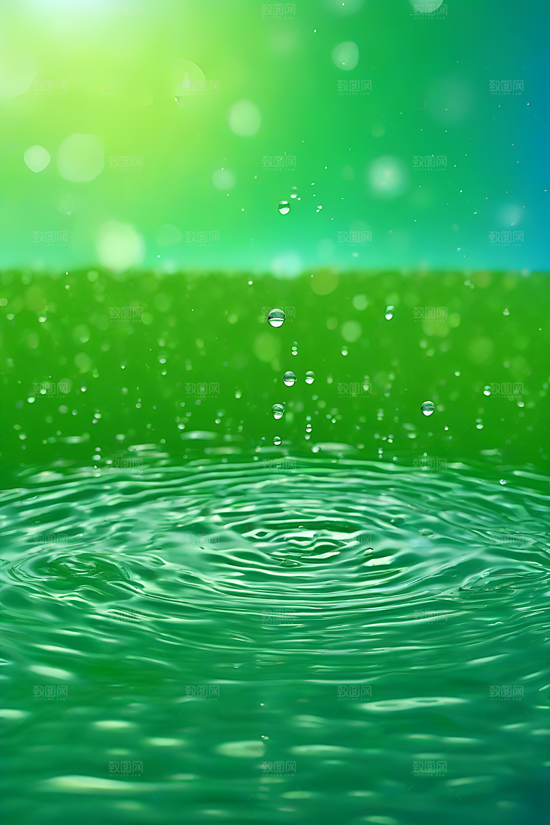水滴水面照片与蓝天绿水数字背景图