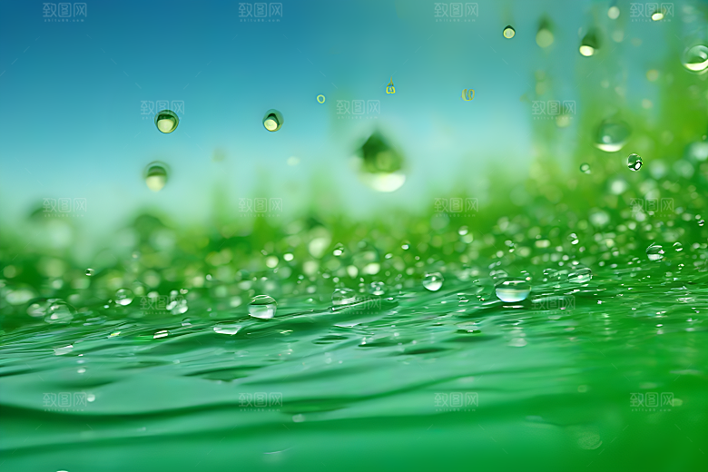 水滴照片与蓝天绿水数字背景图