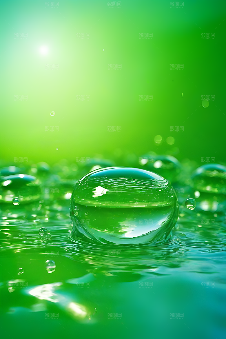 水滴照片与蓝天绿水数字背景图