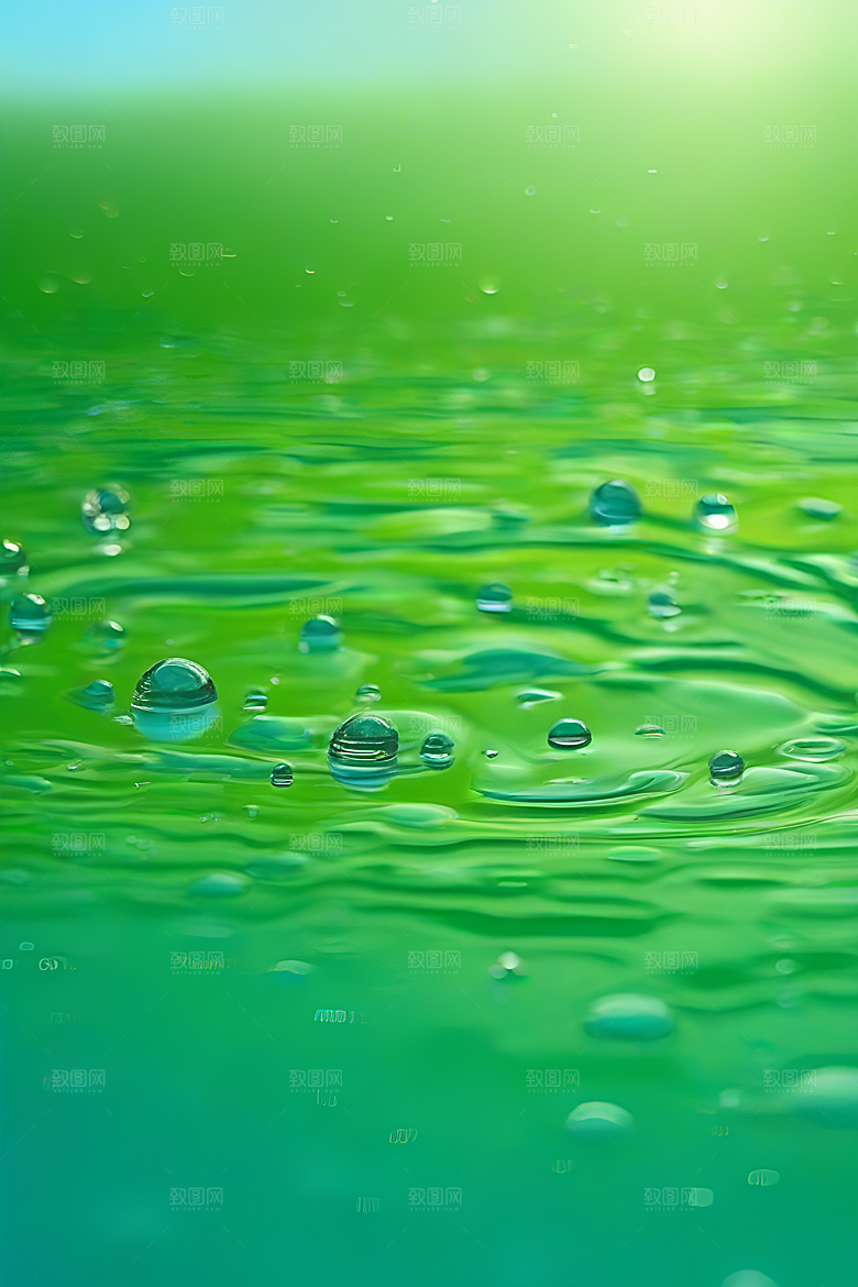 水滴照片与蓝天绿水数字背景图
