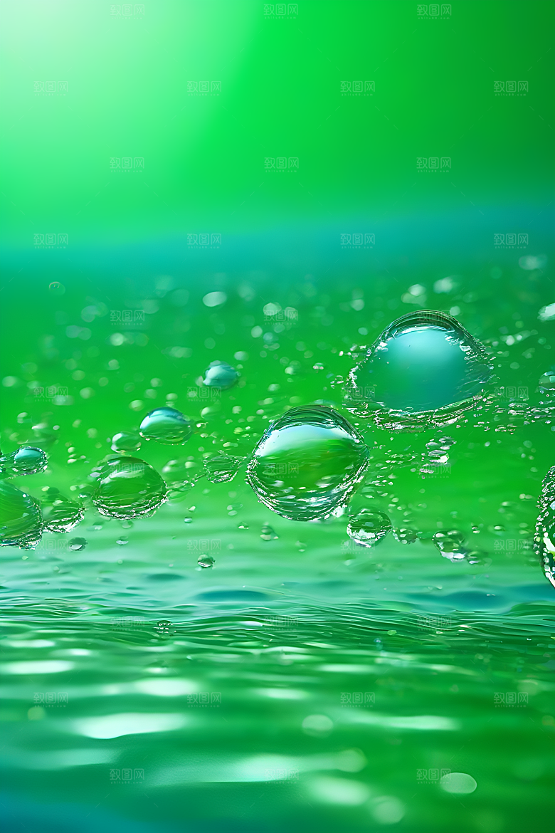 水滴照片与蓝天绿水数字背景图