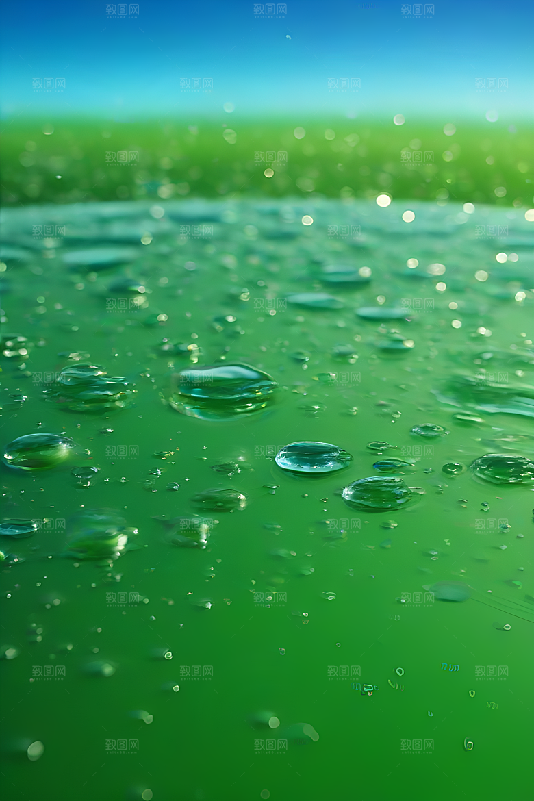 水滴照片与蓝天绿水数字背景图