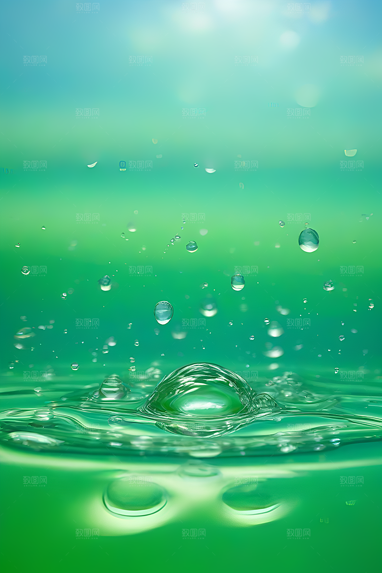 水滴照片与蓝天绿水数字背景图
