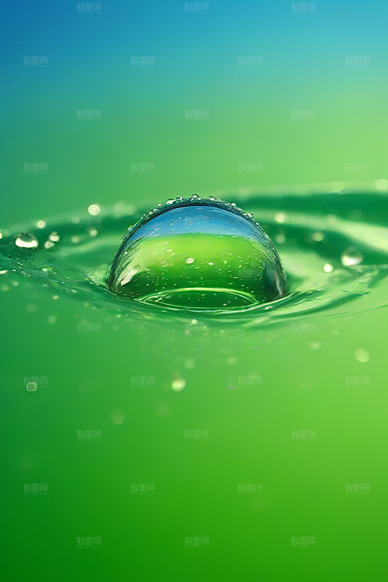 水滴水面照片蓝天绿水数字背景设计