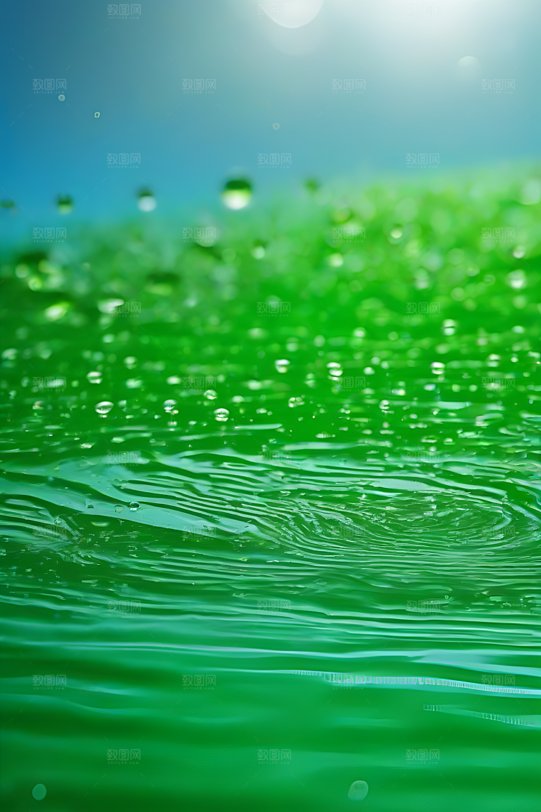 水滴水面照片蓝天绿水数字背景设计