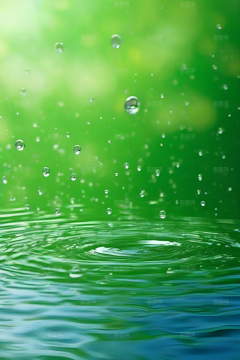 水滴水面照片蓝天绿水数字背景设计