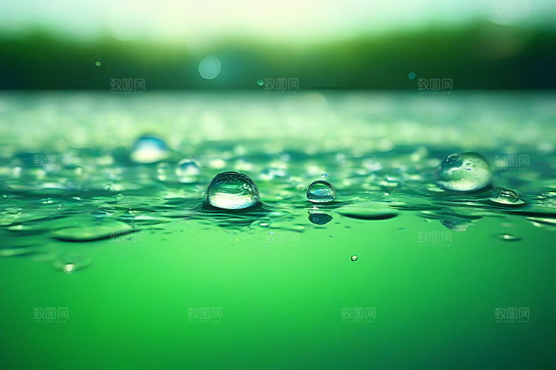 水滴水面照片蓝天绿水数字背景设计
