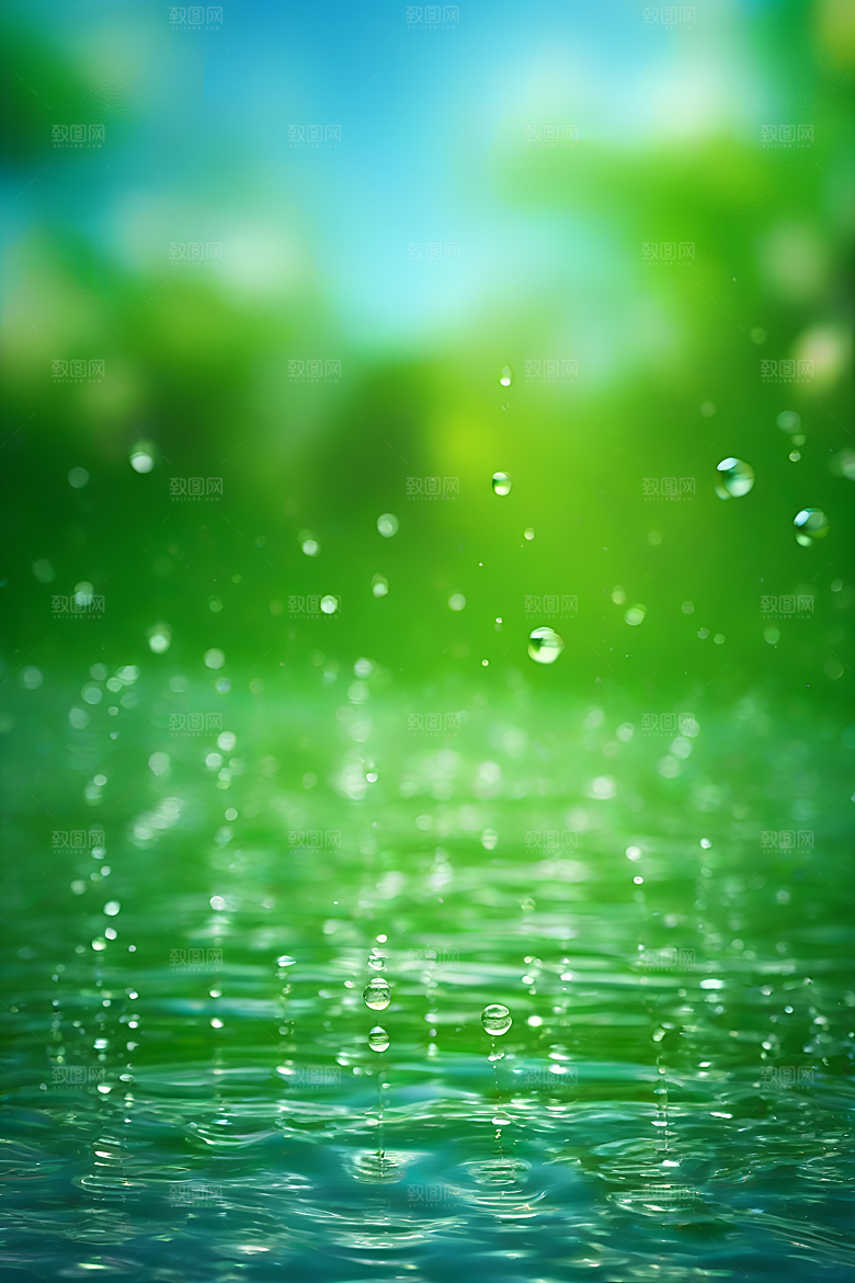水滴水面照片蓝天绿水数字背景设计