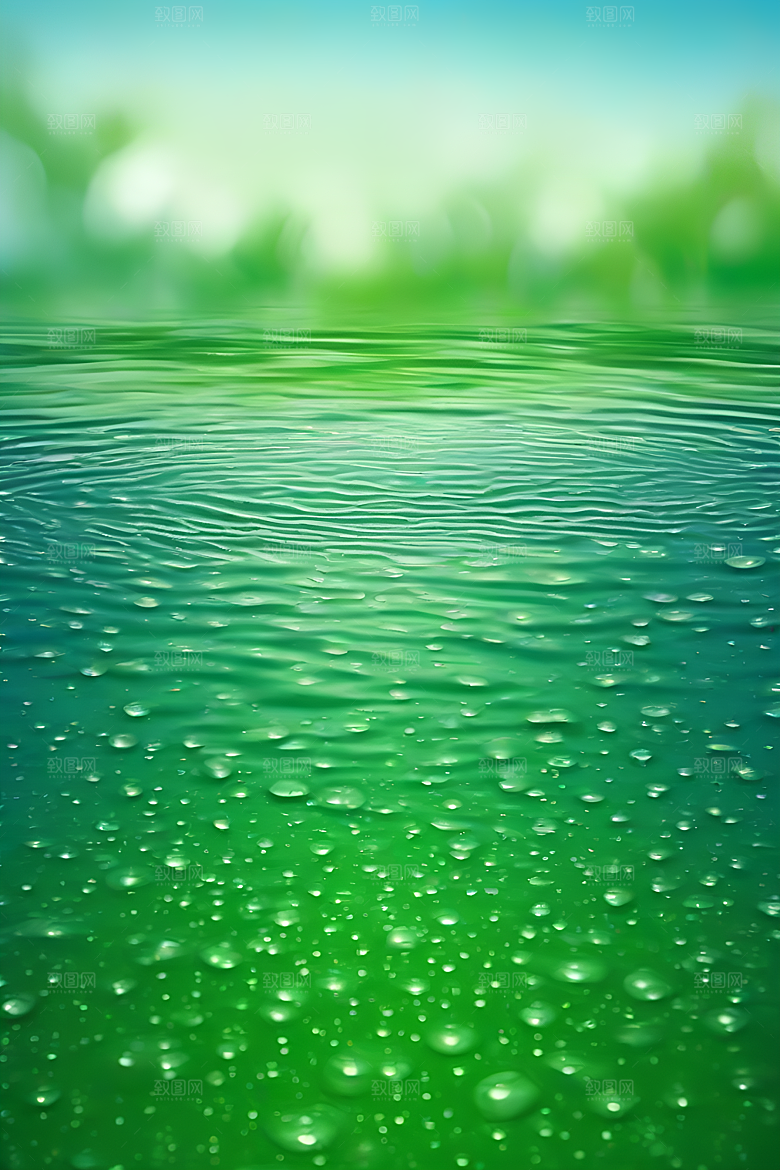 水滴水面照片蓝天绿水数字背景设计