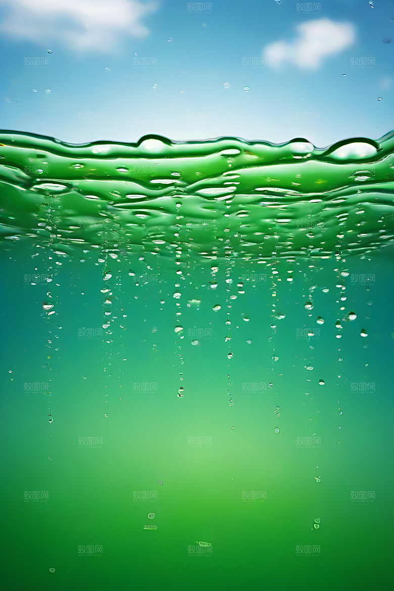 清新水滴照片蓝天绿水数字背景设计