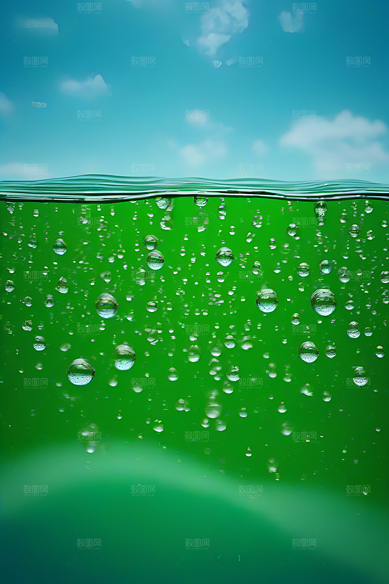 水滴照片绿水蓝天数字背景设计