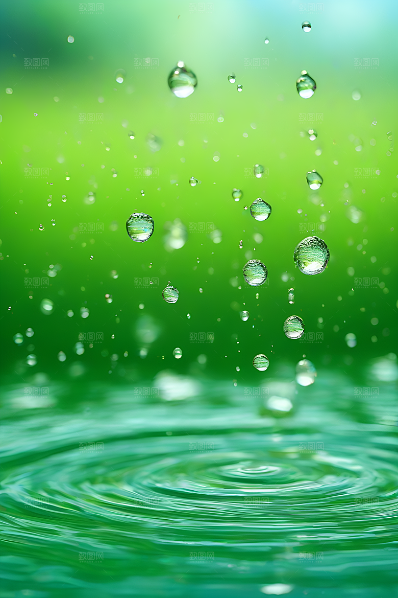 水滴照片绿水蓝天数字背景设计