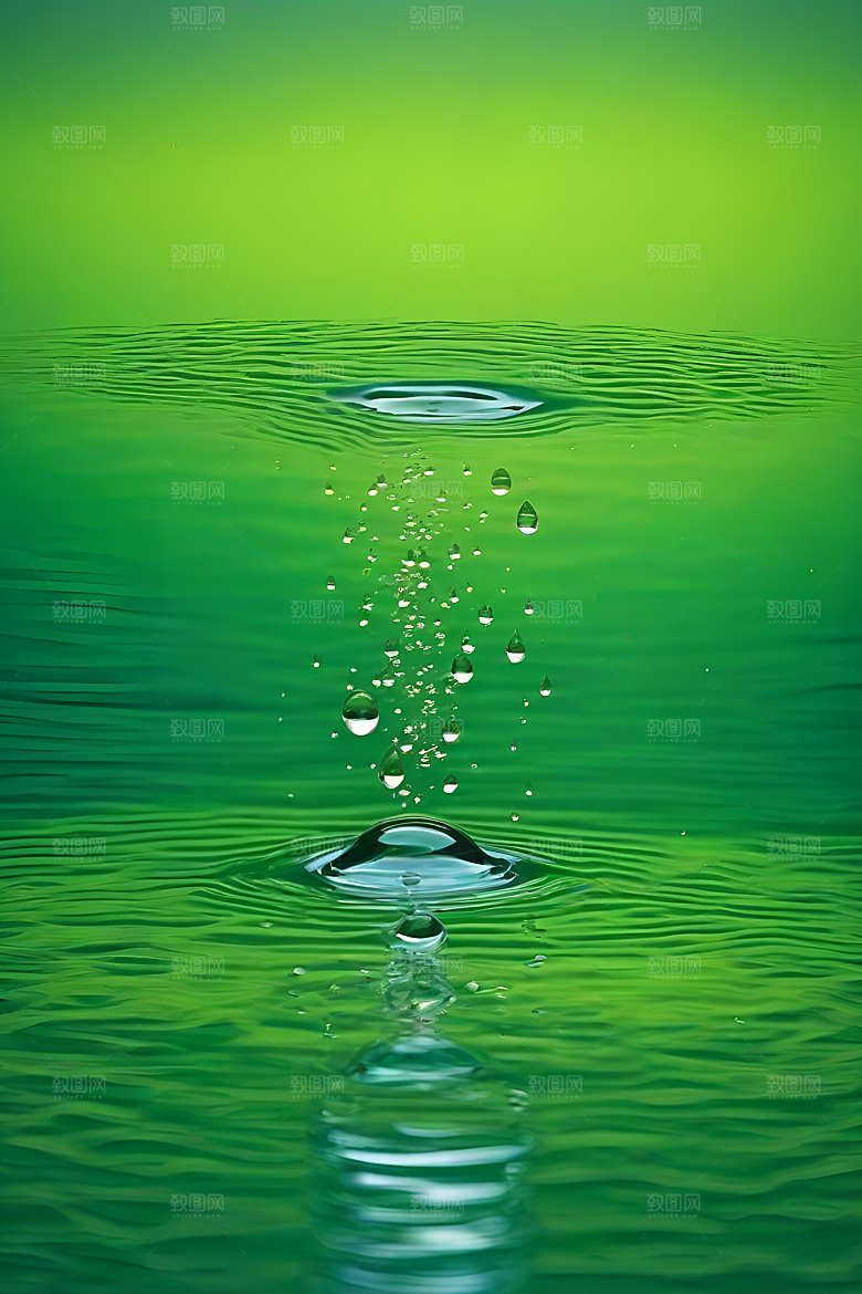 水滴照片绿水蓝天数字背景设计