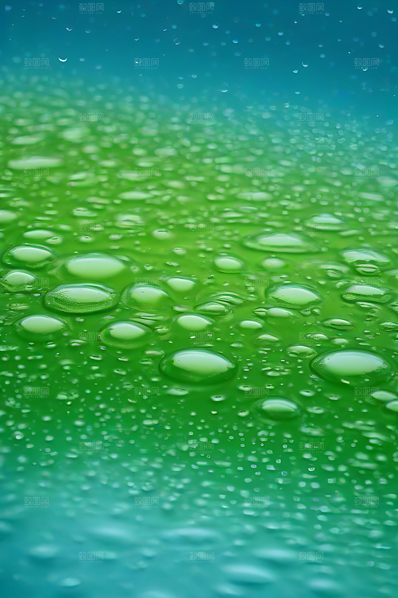 水滴水面照片与蓝天绿水数字背景