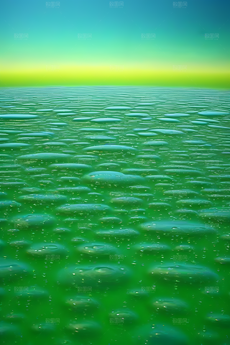 水滴水面照片与蓝天绿水数字背景