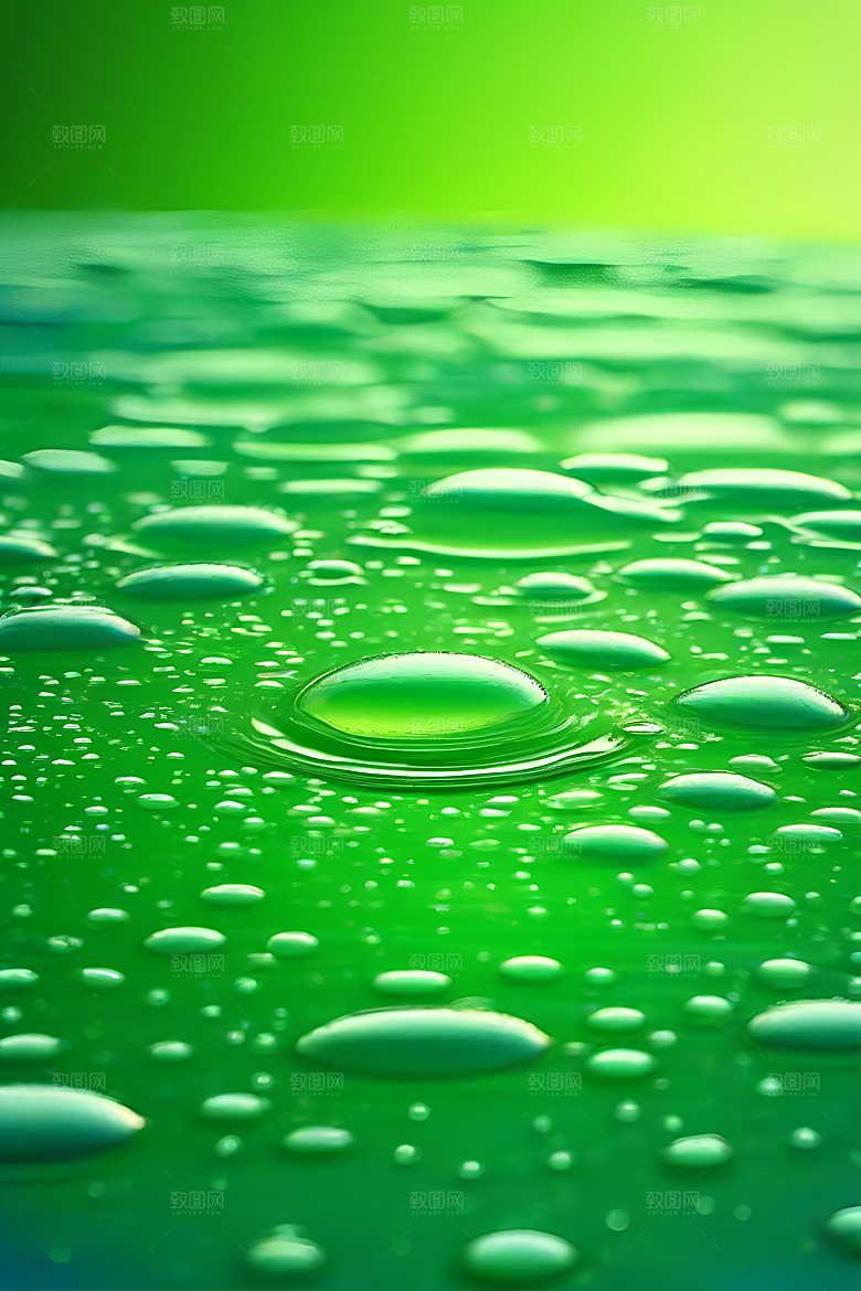 水滴水面照片与蓝天绿水数字背景