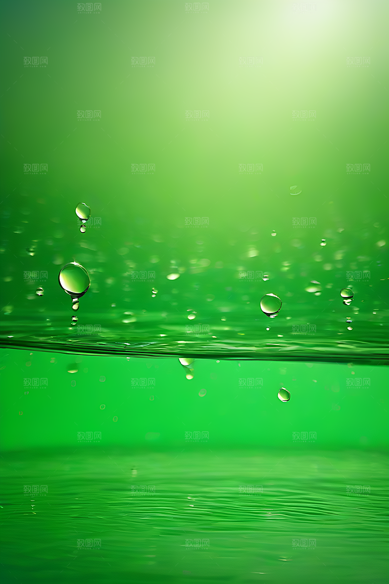 水滴水面照片与蓝天绿水数字背景