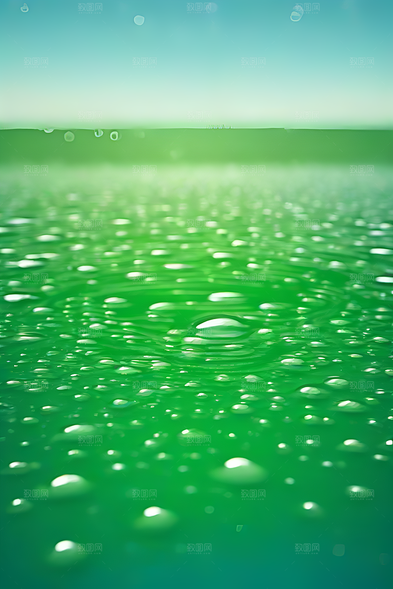 水滴水面照片与蓝天绿水数字背景
