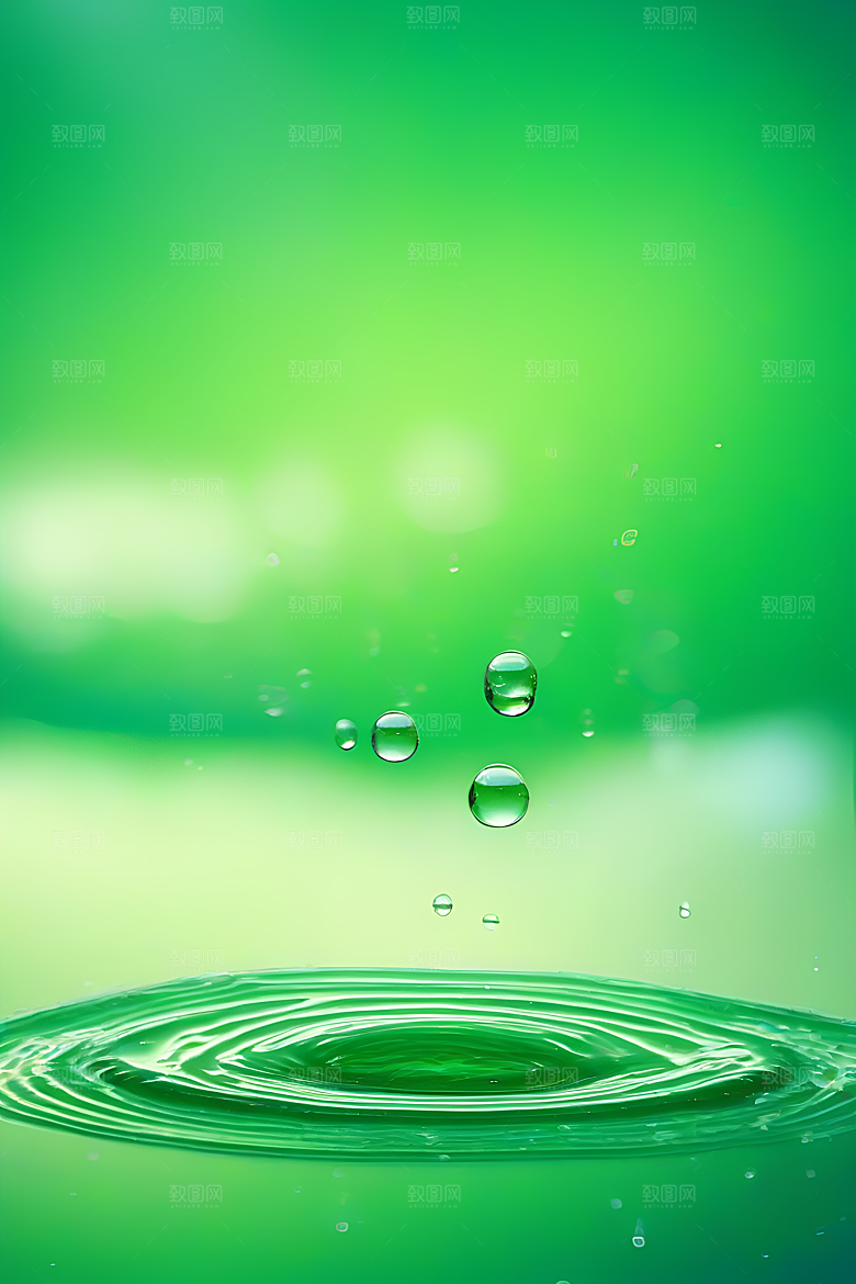 水滴水面照片与蓝天绿水数字背景