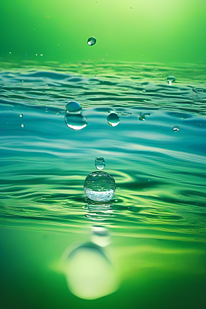 清新水滴照片配蓝天绿水数字背景