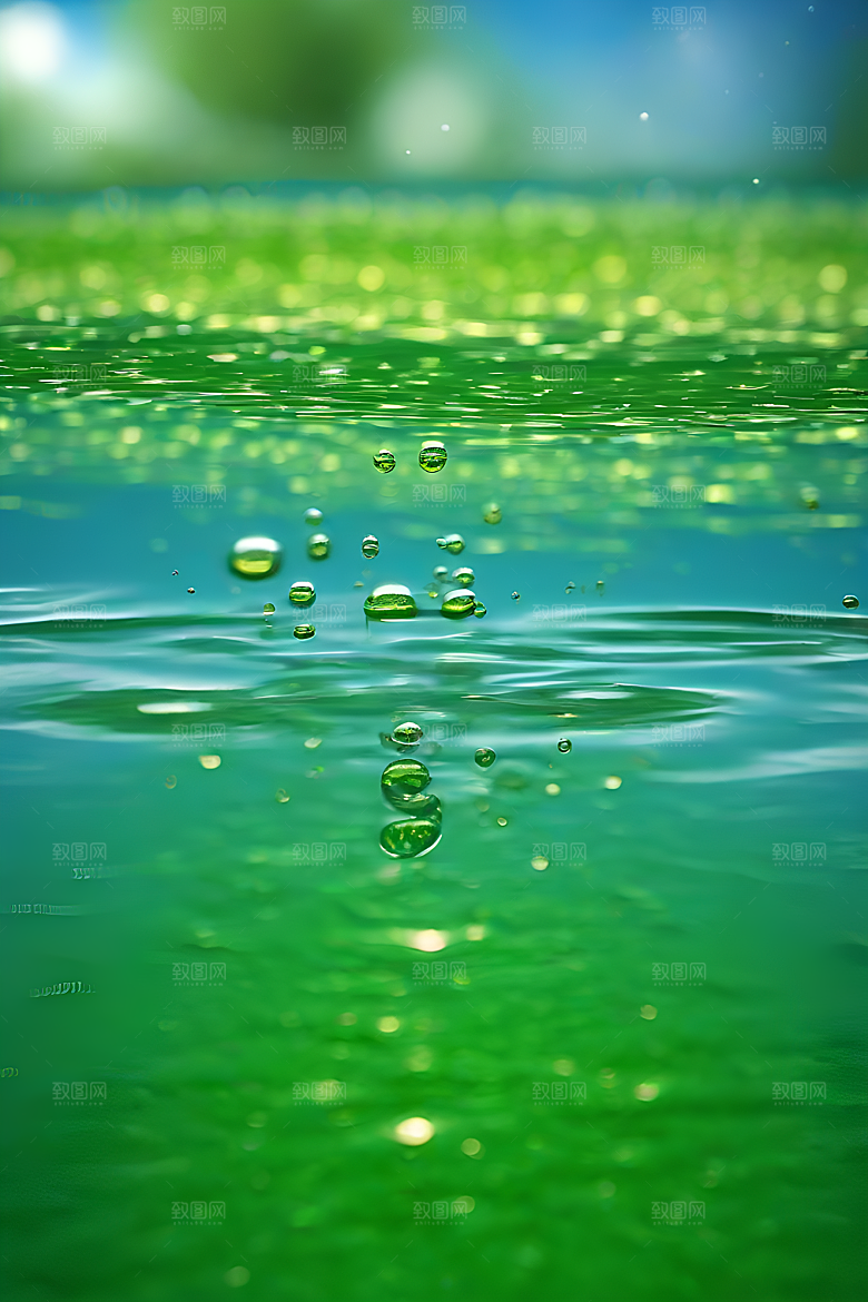 清新水滴照片配蓝天绿水数字背景