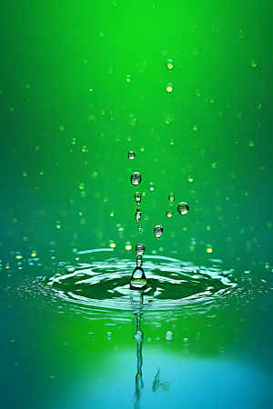 水面水滴照片与蓝天绿水数字背景