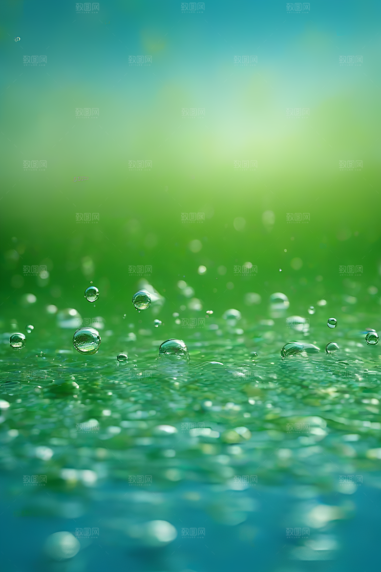 水面水滴照片与蓝天绿水数字背景