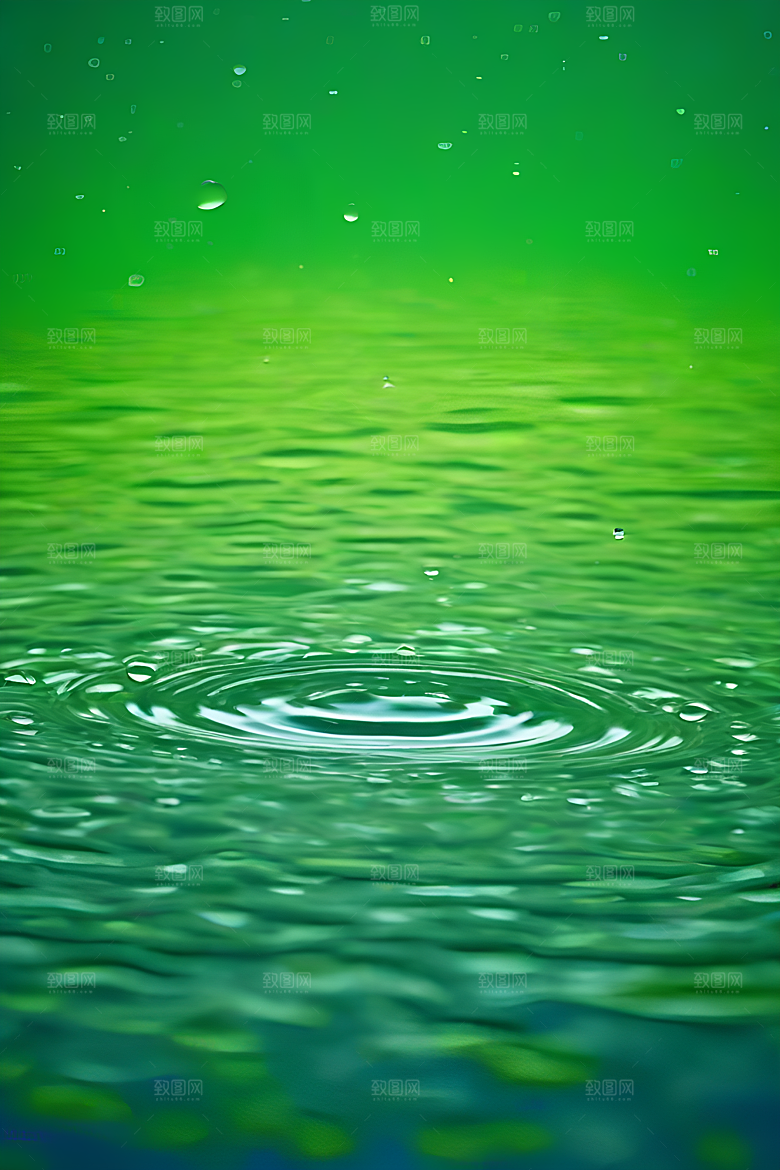 水面水滴照片与蓝天绿水数字背景