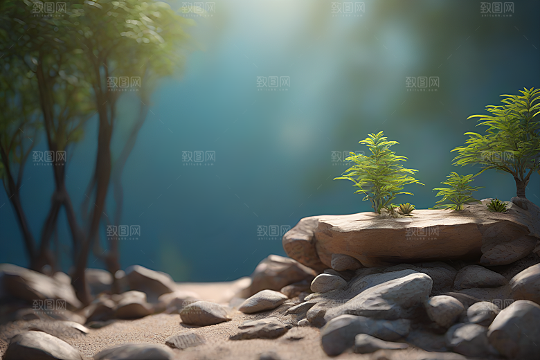 岩石上的植物树木摄影作品