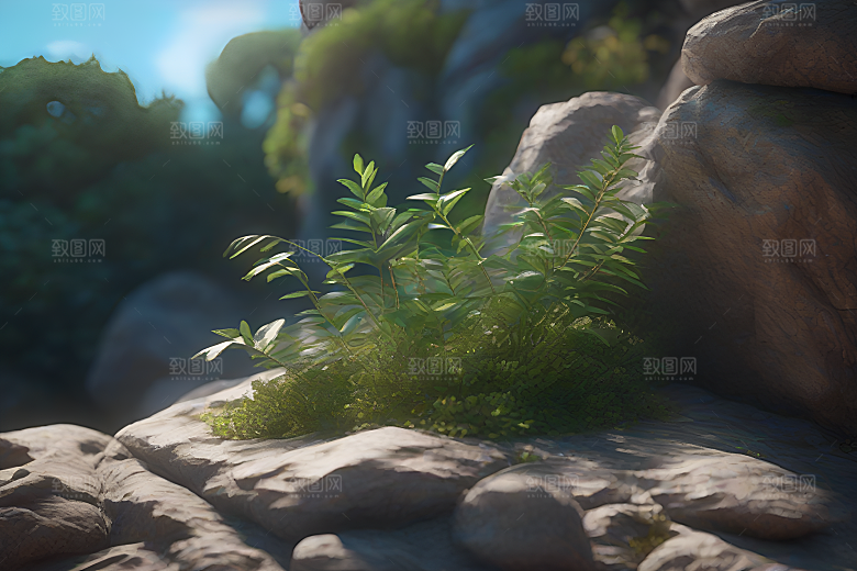 岩石上的植物树木摄影作品