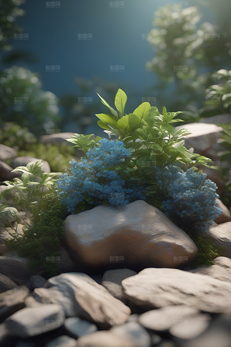 岩石上的植物树木摄影作品
