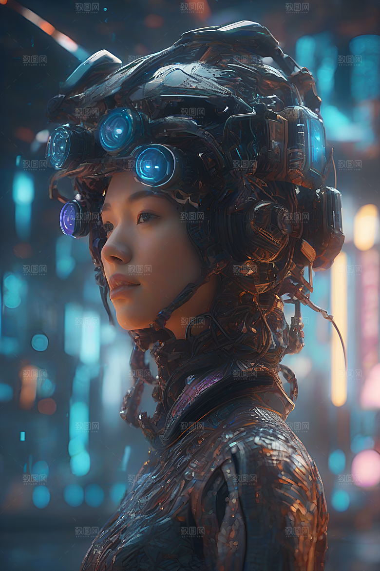 科幻未来元素融合的艺术插图