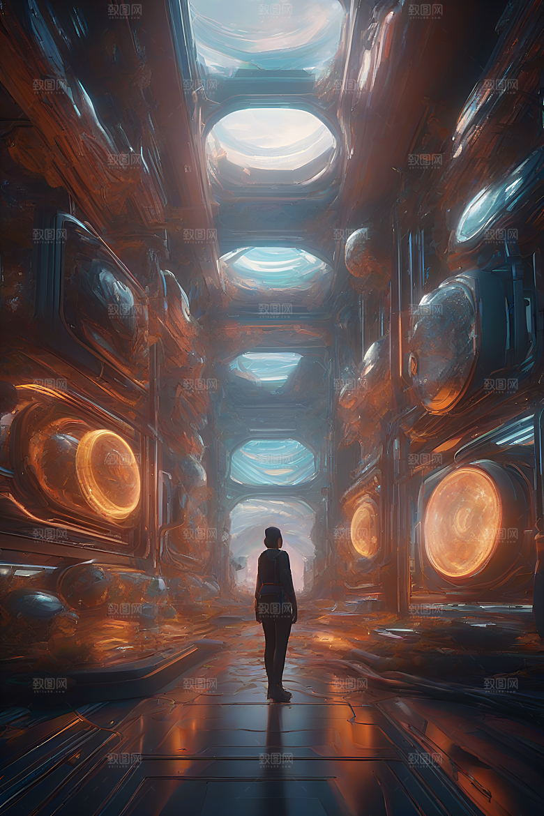 科幻未来元素融合的艺术插图