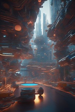 展现Beeple风格的科幻未来场景