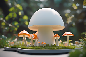 灌木丛的草地上的一群蘑菇
