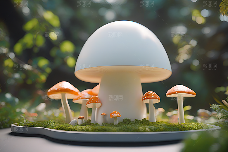 灌木丛的草地上的一群蘑菇