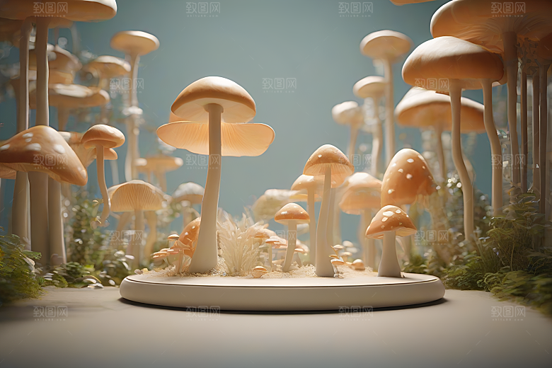 灌木丛的草地上的一群蘑菇