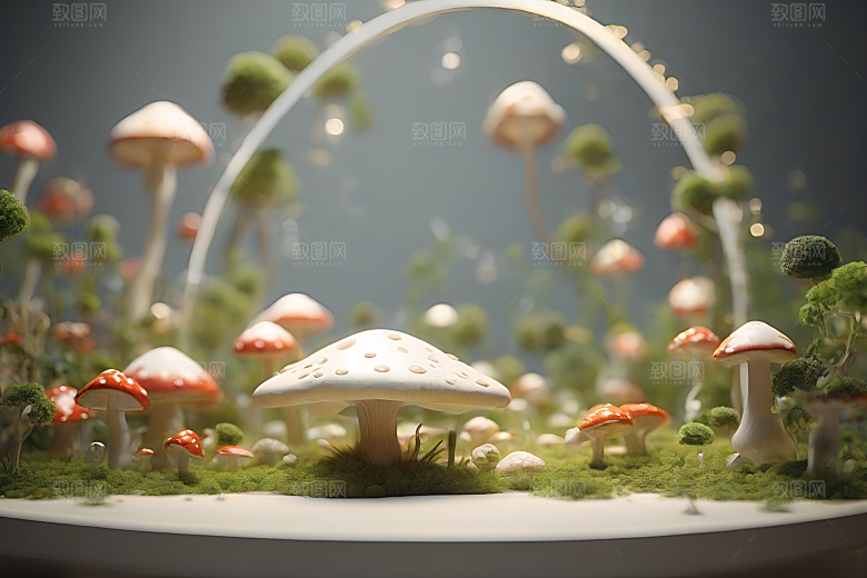 灌木丛的草地上的一群蘑菇
