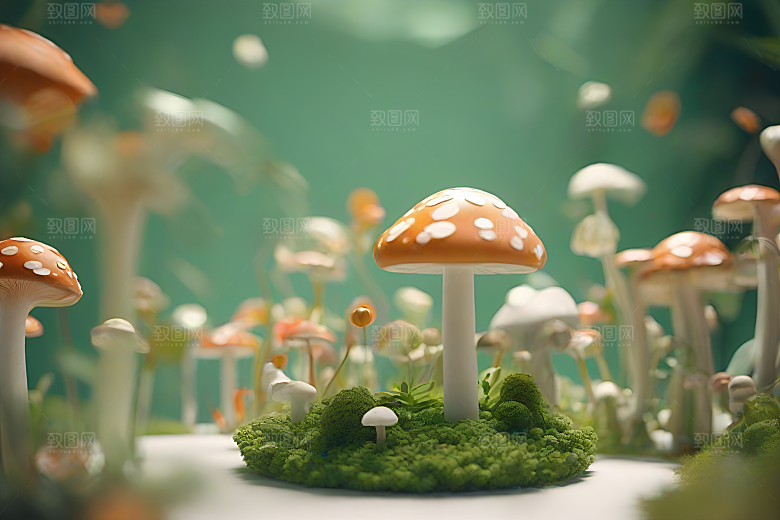 灌木丛的草地上的一群蘑菇