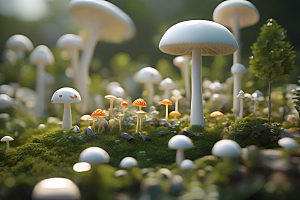 灌木丛的草地上的一群蘑菇