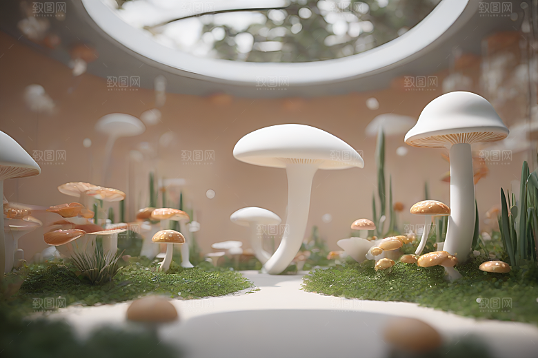 灌木丛的草地上的一群蘑菇