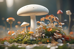 草地上的蘑菇群3D渲染作品
