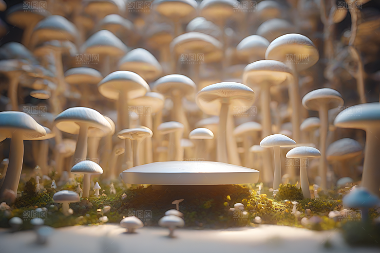 草地上的蘑菇群3D渲染作品
